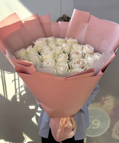 Букет из 25 роз Вайт Охара🤍